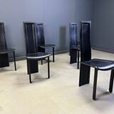 Vintage black leather dining chairs, set of 6, 1980s