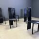 Vintage black leather dining chairs, set of 6, 1980s