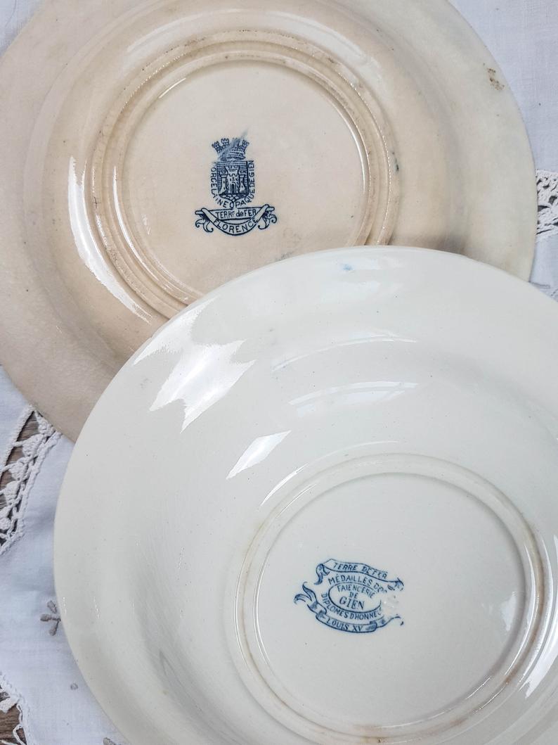 Lot 6 assiettes creuses dépareillées Terre de fer