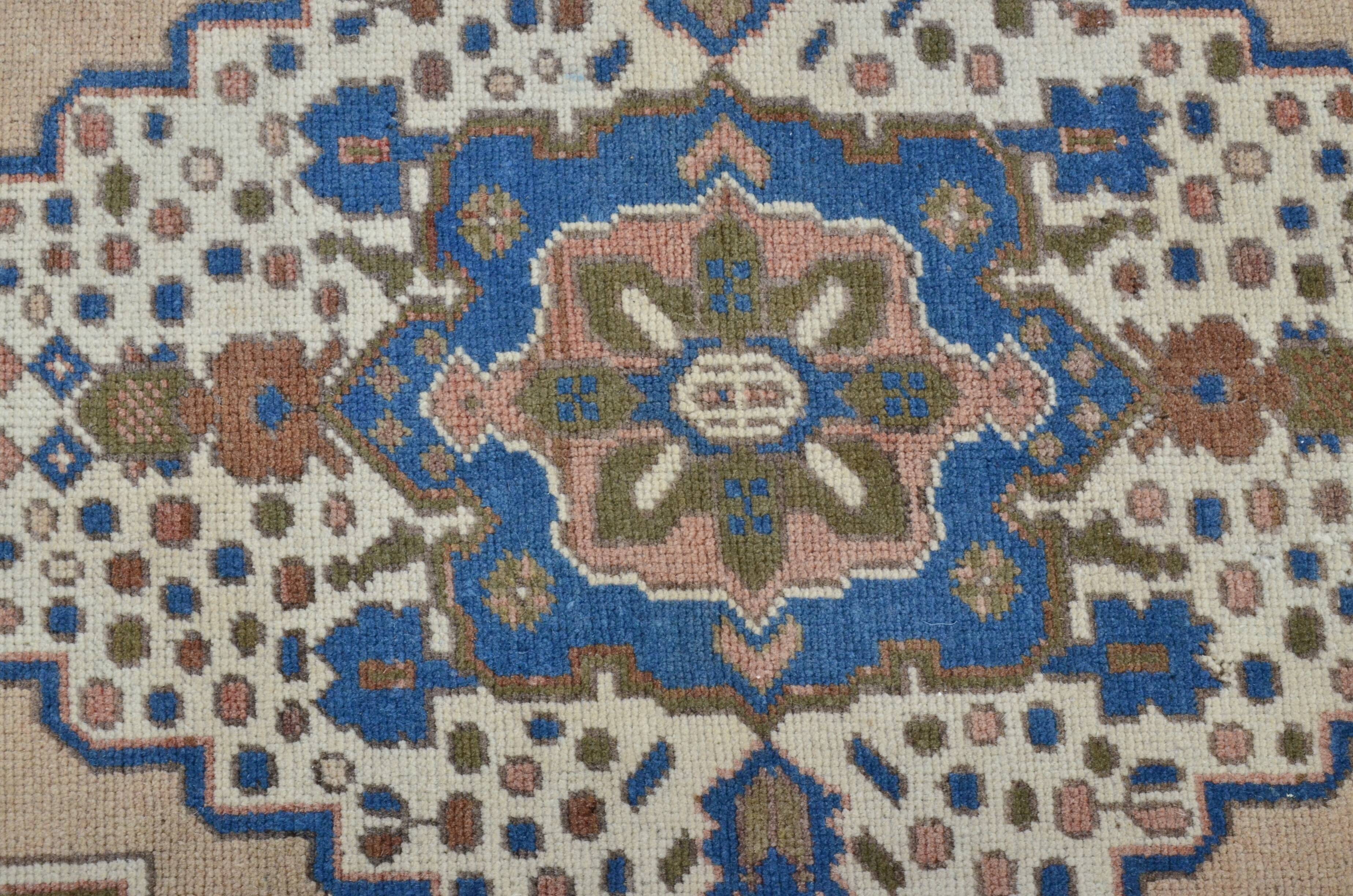 tan and Blue Oushak Turkish Carpet sku 3127