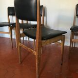 Lot of 4 Scandinavian chairs - wood and black skai