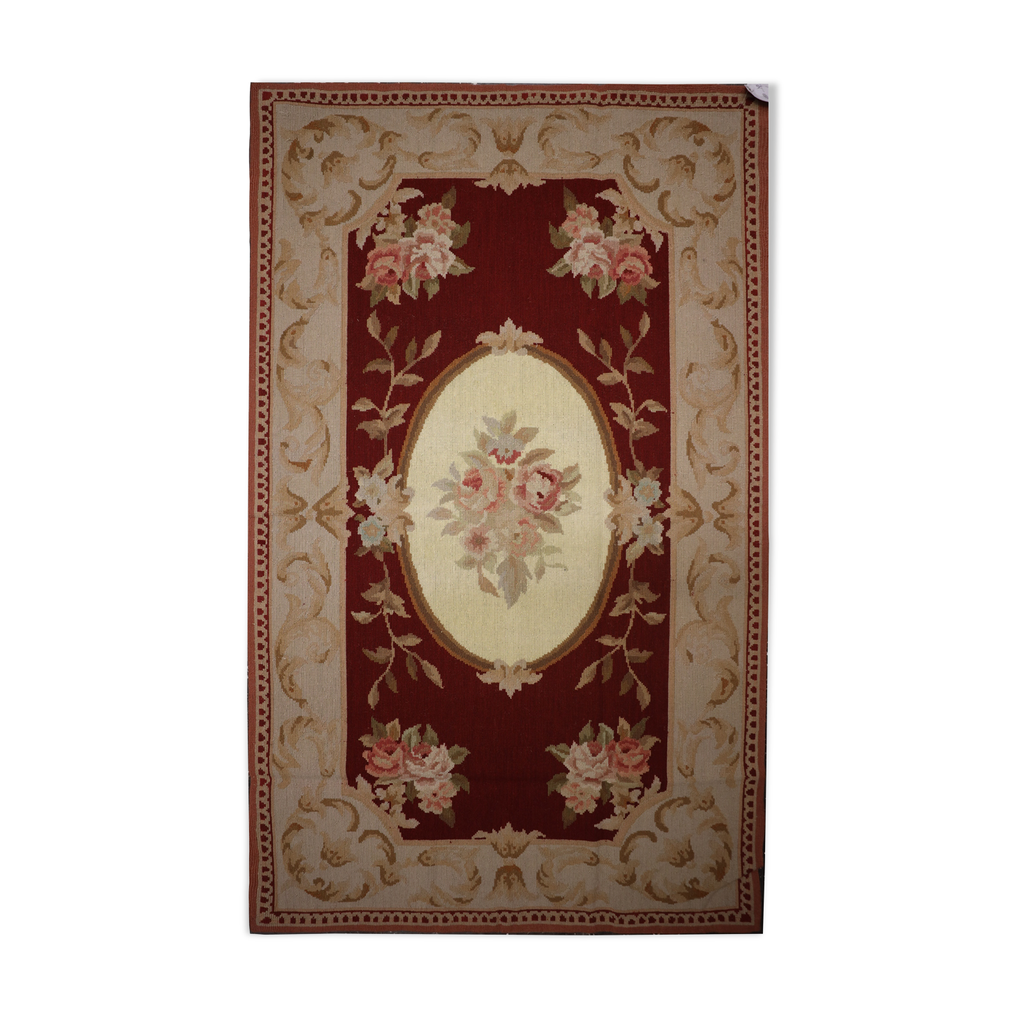 New handmade floral red wool needlepoint tapestry area rug- 91x152cm