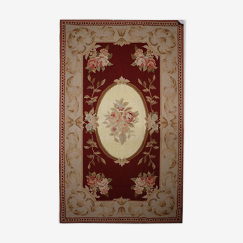 New handmade floral red wool needlepoint tapestry area rug- 91x152cm