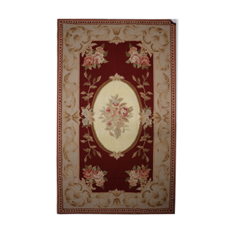 New handmade floral red wool needlepoint tapestry area rug- 91x152cm