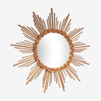 1960s rattan sun mirror, 58x58cm