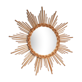 1960s rattan sun mirror, 58x58cm