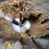 Vintage sunburst ceiling light, gold, floral pattern, 50s brutalism