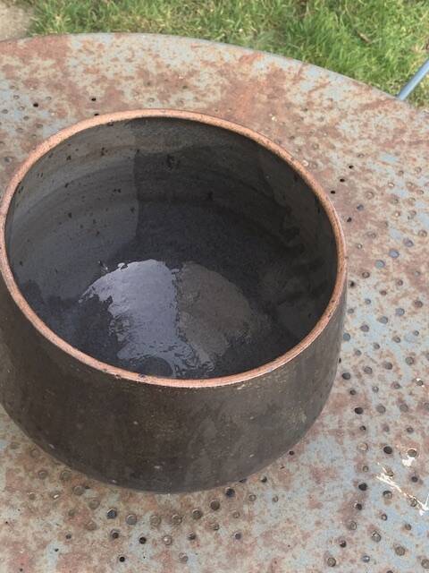 Glazed ceramic pot cover, brown, vintage 1970