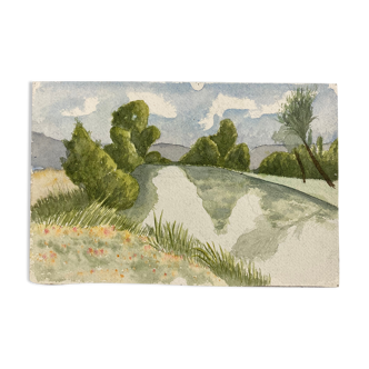 Vintage landscape watercolor