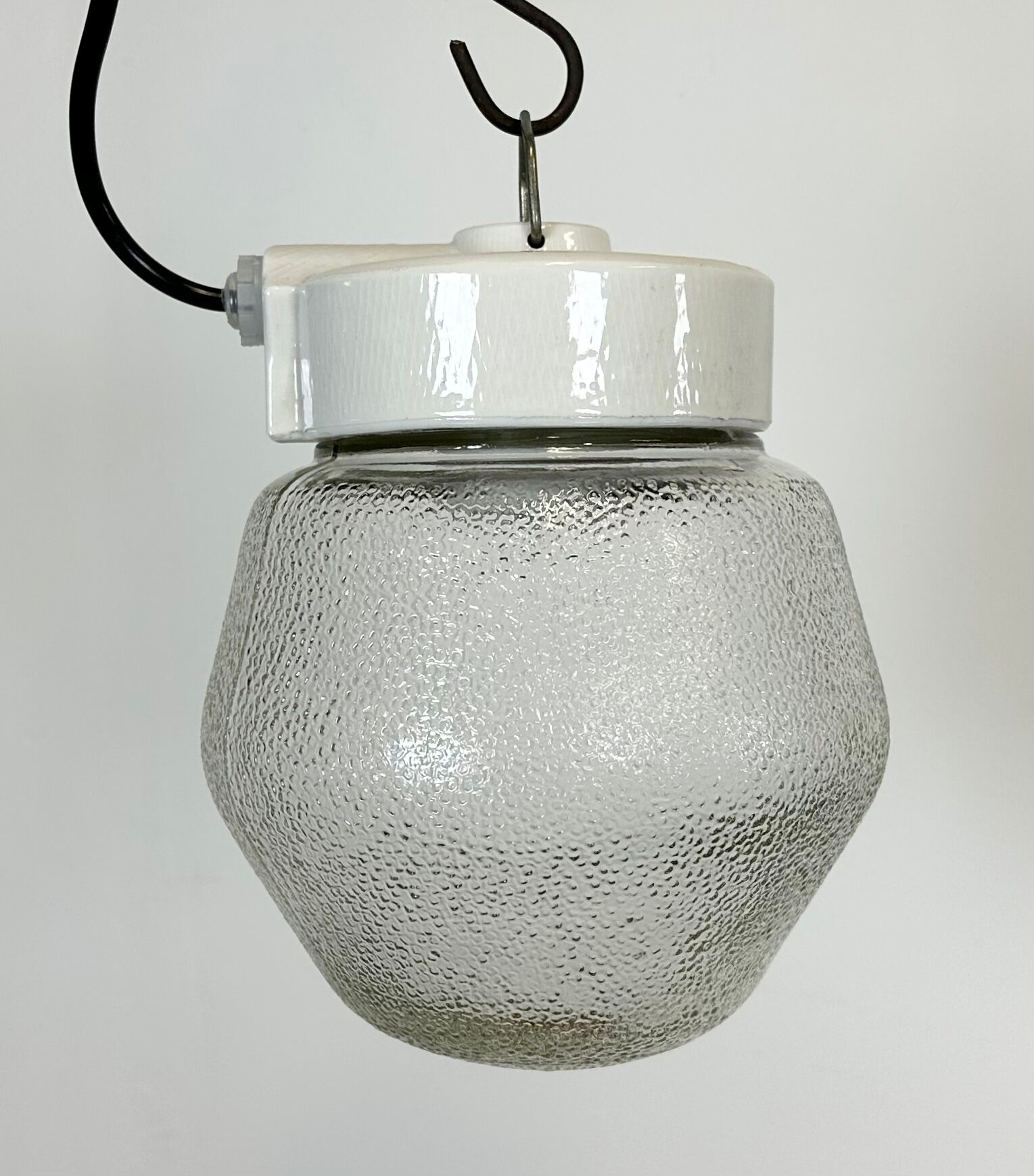 Vintage White Porcelain Pendant Light with Frosted Glass, 1970s