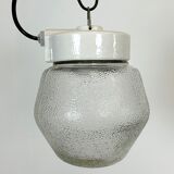 Vintage White Porcelain Pendant Light with Frosted Glass, 1970s
