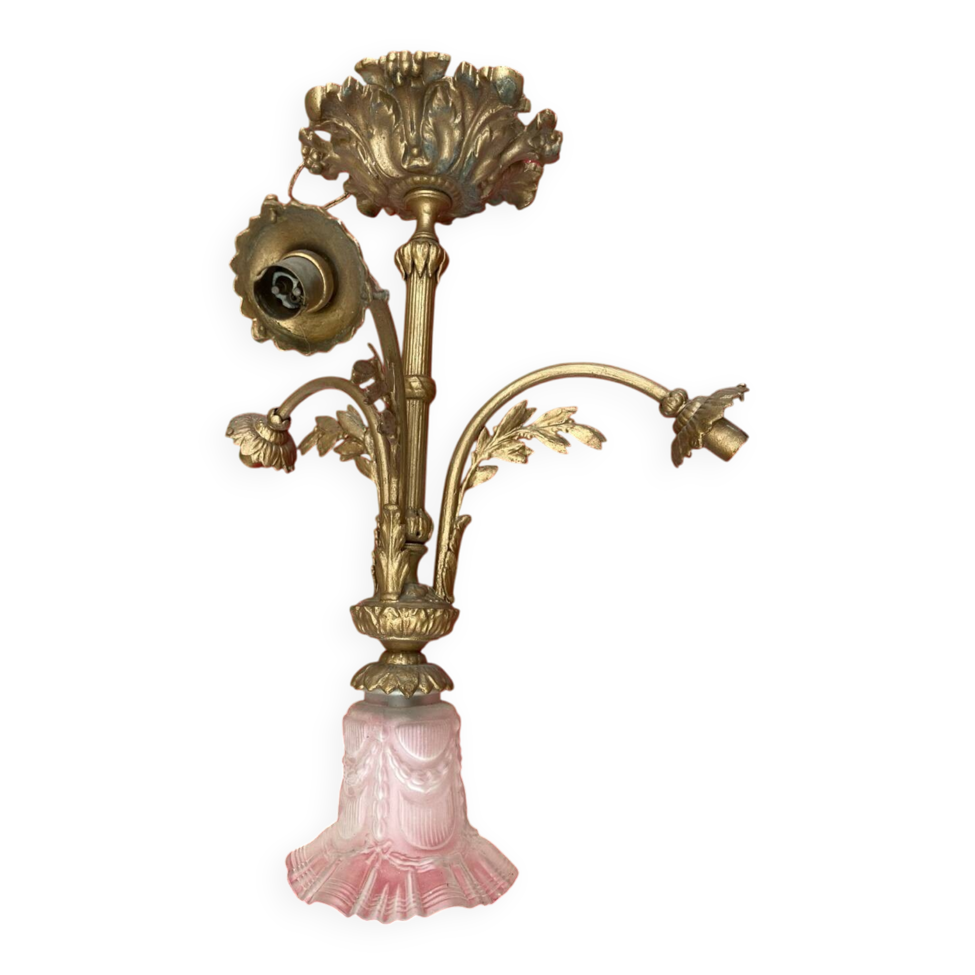 Antique bronze ceiling light in Louis XV style, height 50 cm.