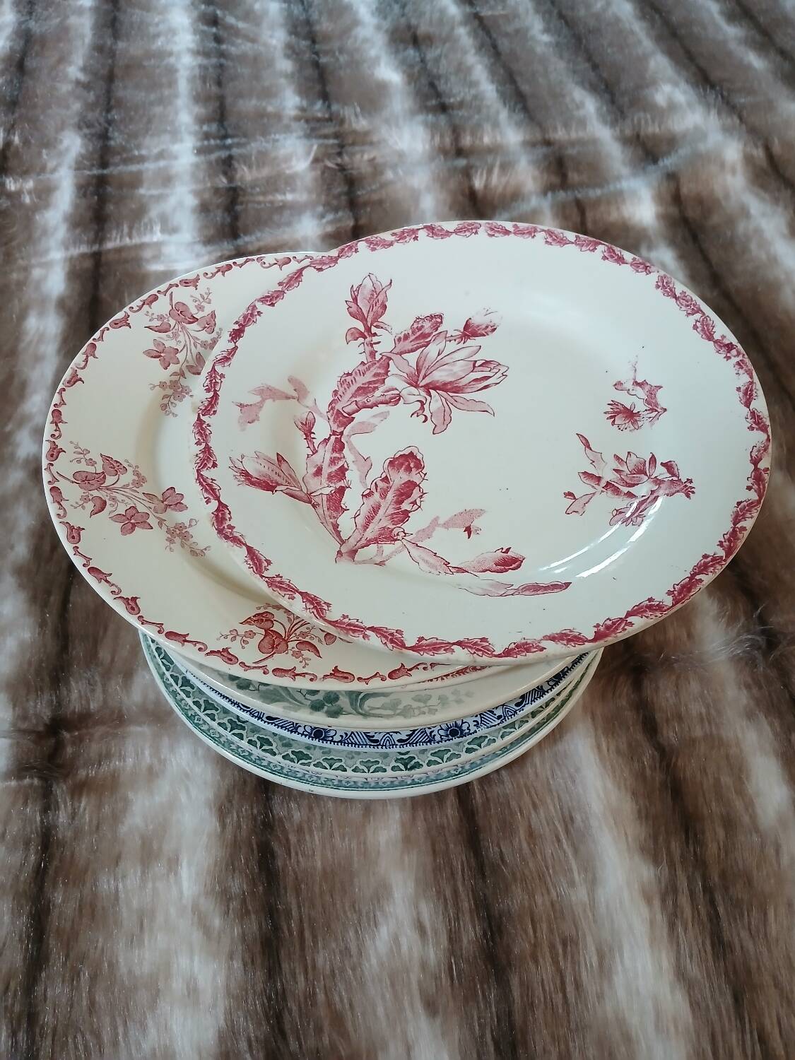 12 antique flat plates in ironstone