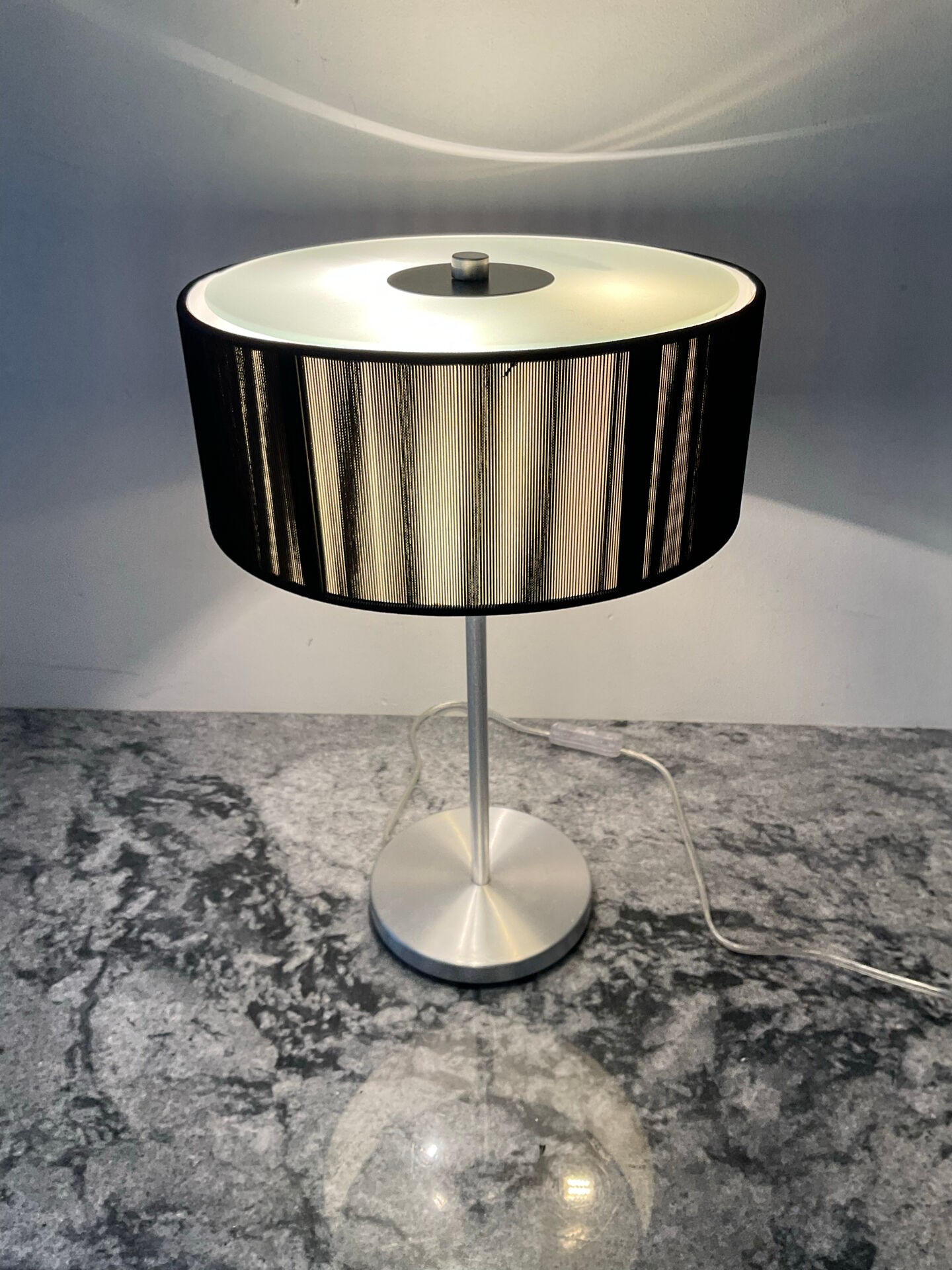 Brushed aluminium and glass design lamp