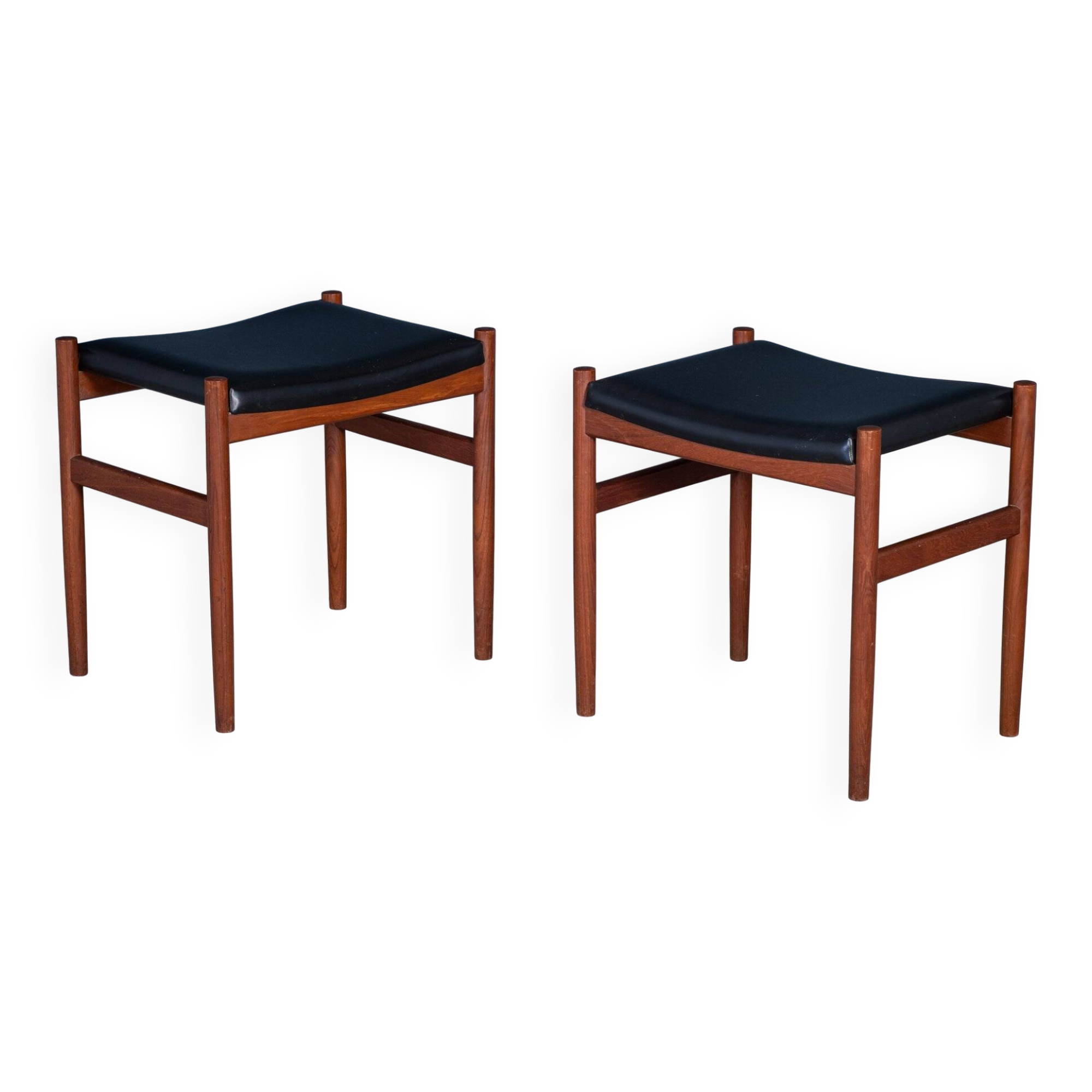 Teak Stools with Black Leather Tops by Spøttrup Møbelfabrik, 1960s, Set of 2