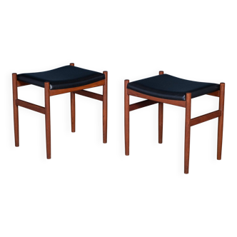 Teak Stools with Black Leather Tops by Spøttrup Møbelfabrik, 1960s, Set of 2