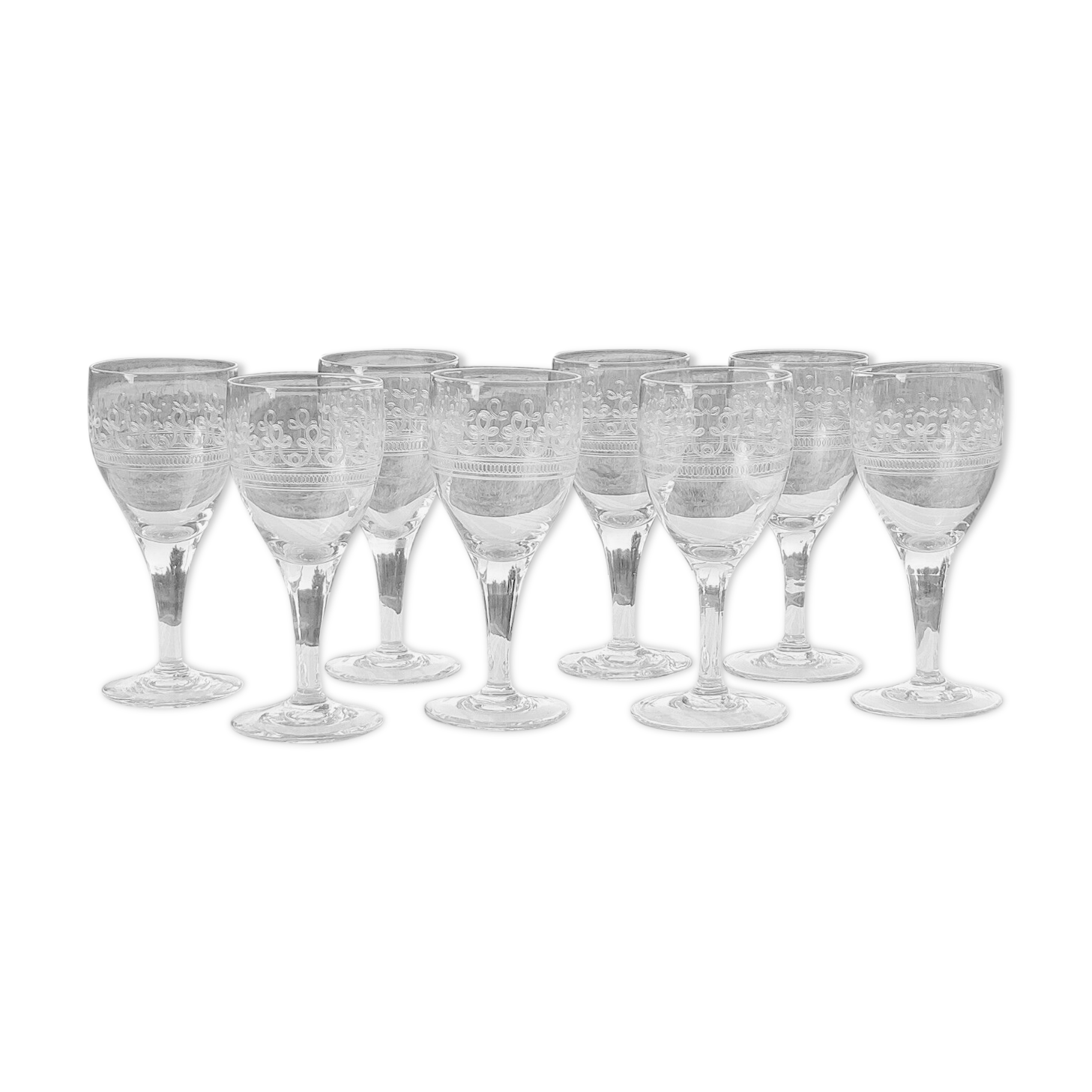 8 old water glasses engraved with a large frieze late XIX-XXth