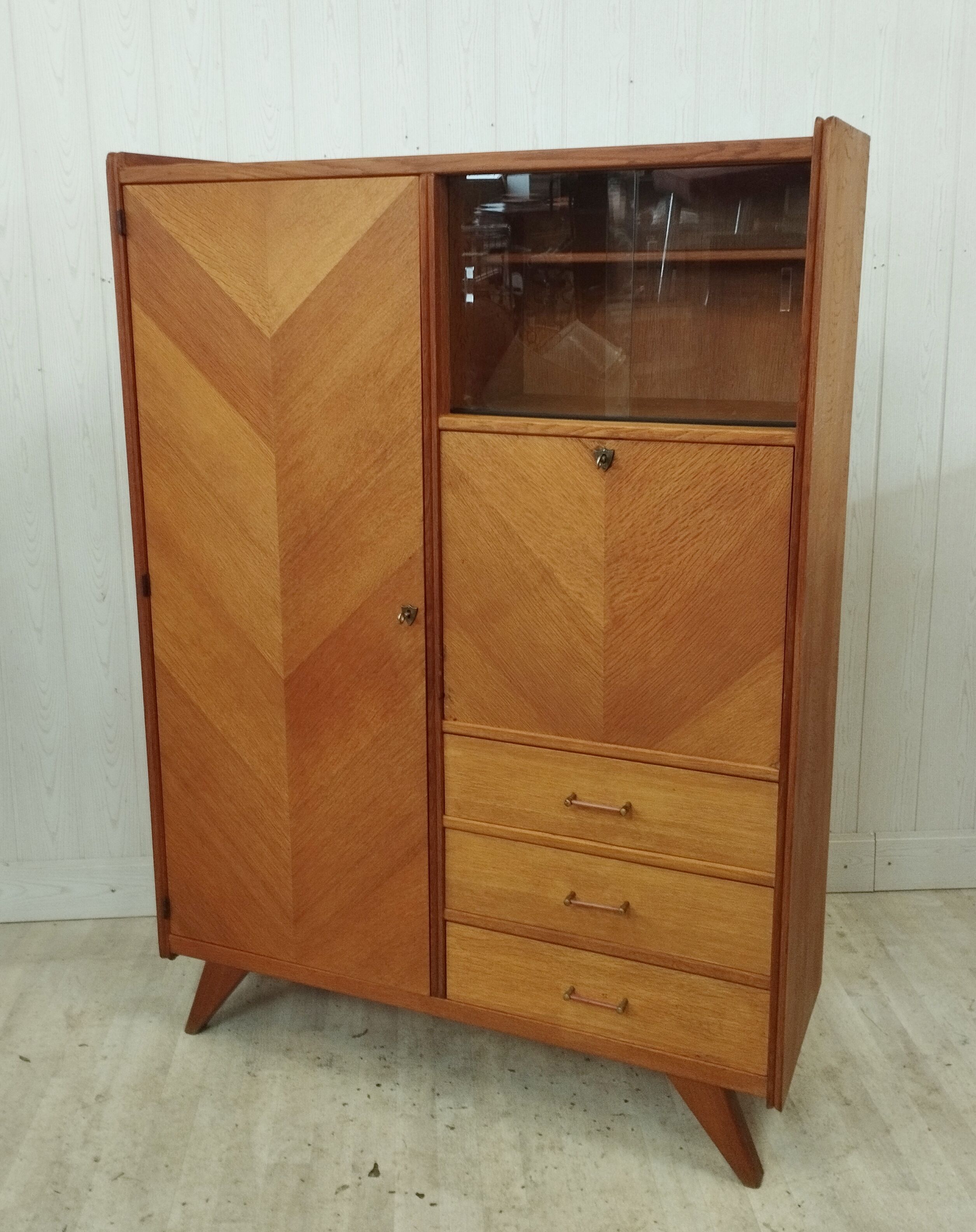 Secrétaire armoire vintage pieds compas