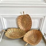 Trio of vintage wicker and bamboo baskets
