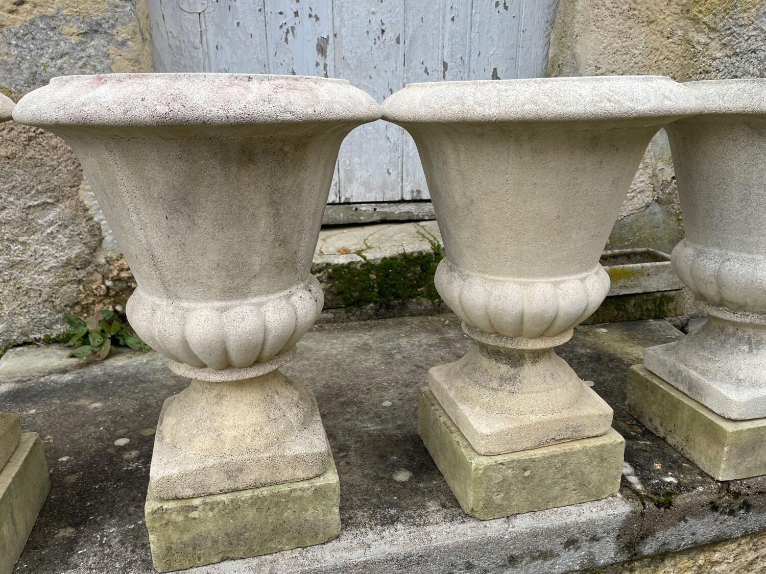 4 Médicis vases in concrete and 4 bases