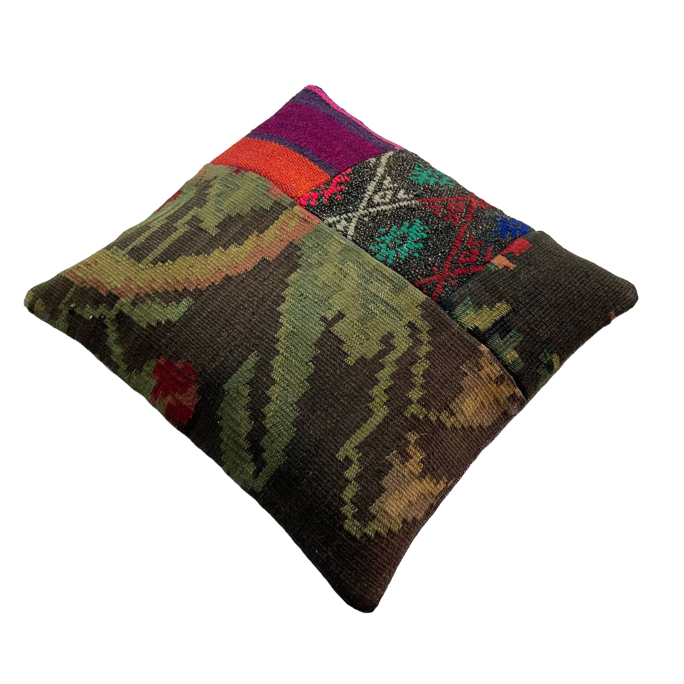 Vintage Turkish Kilim Patchwork Cushion Cover , 40 x 40 cm