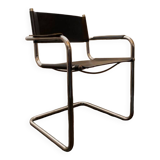 B34 Cantilever chair in Italian leather and chrome-plated steel frame attributed to designer Marcel Breuer
