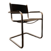 B34 Cantilever chair in Italian leather and chrome-plated steel frame attributed to designer Marcel Breuer