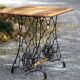 Old industrial table with sewing machine base – solid wood