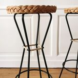 Bar and its 2 rattan stools, 1950