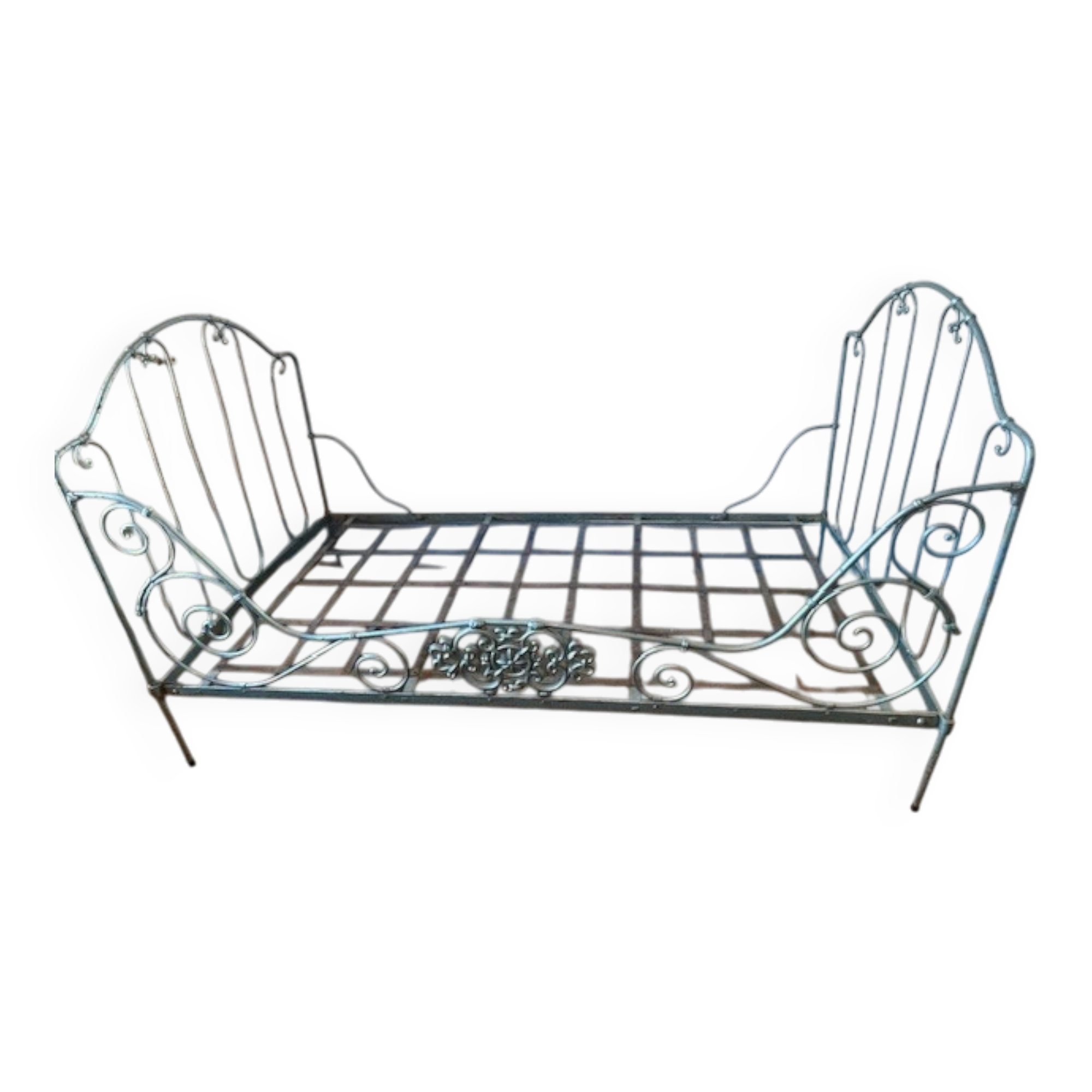 Lit banquette pliable en fer forgé fin 19 eme
