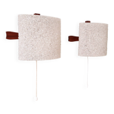 Pair of Scandinavian wall sconces in teak and plastic resin, 1960.