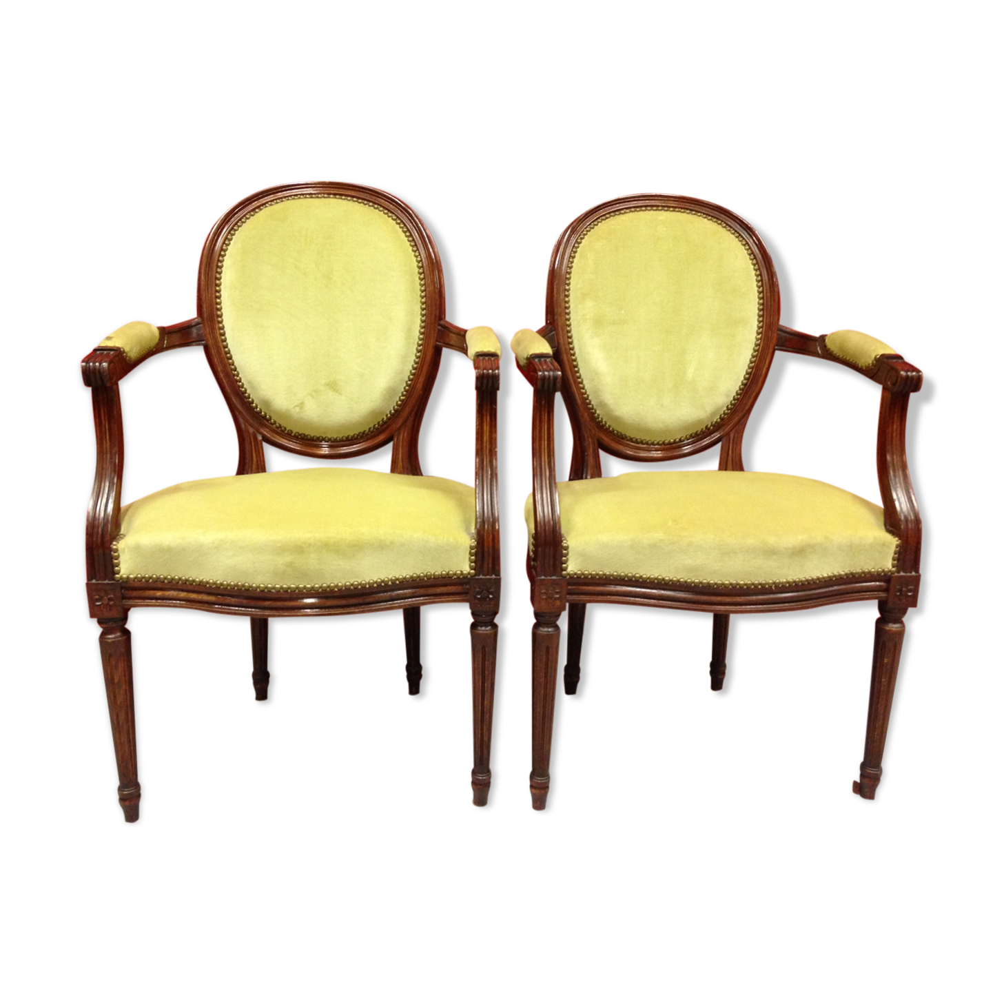 Pair of armchairs seats cabriolets medallions Louis XVI