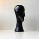 Modernist black ceramic sculpture – stylised head – 1960s