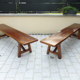 Pair of brutalist elm benches
