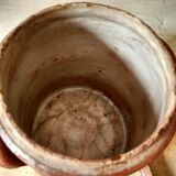 Brown enamelled stoneware pot and lid