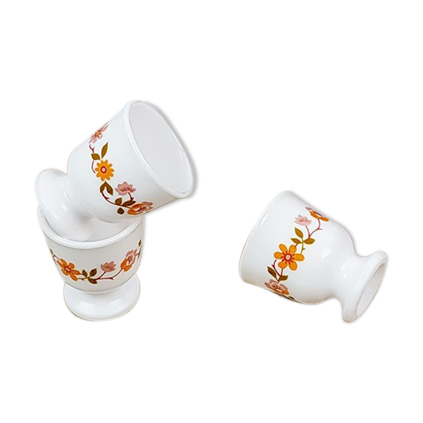 Lot de 3 coquetiers vintage motifs fleurs oranges