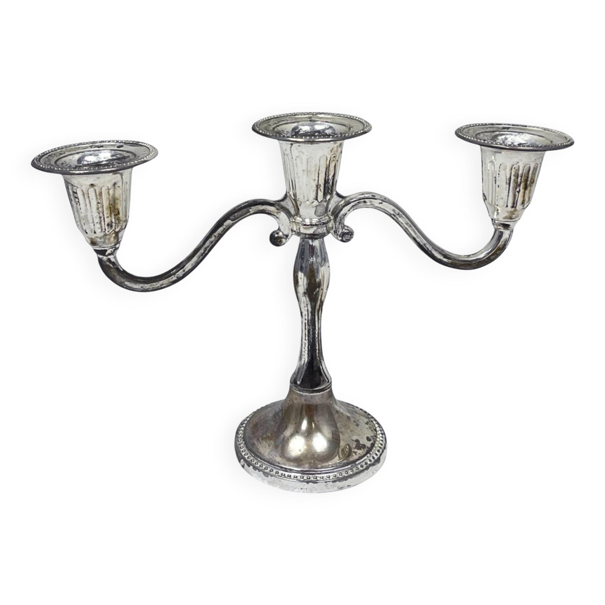 Silver-plated three-arm candelabra by I.P. ON ZINC, England, 1960s.