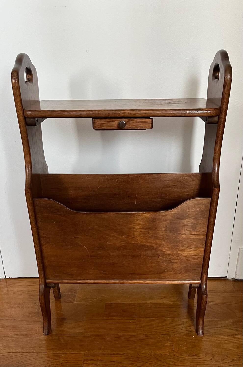 Vintage wooden end table magazine holder