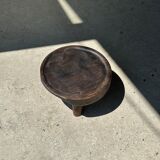 Small tripod stool low in dark brown upcycled teak