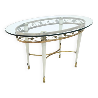 Brass Coffee Table with an Oval Glass Top in the Style of Pierluigi Colli, Italy