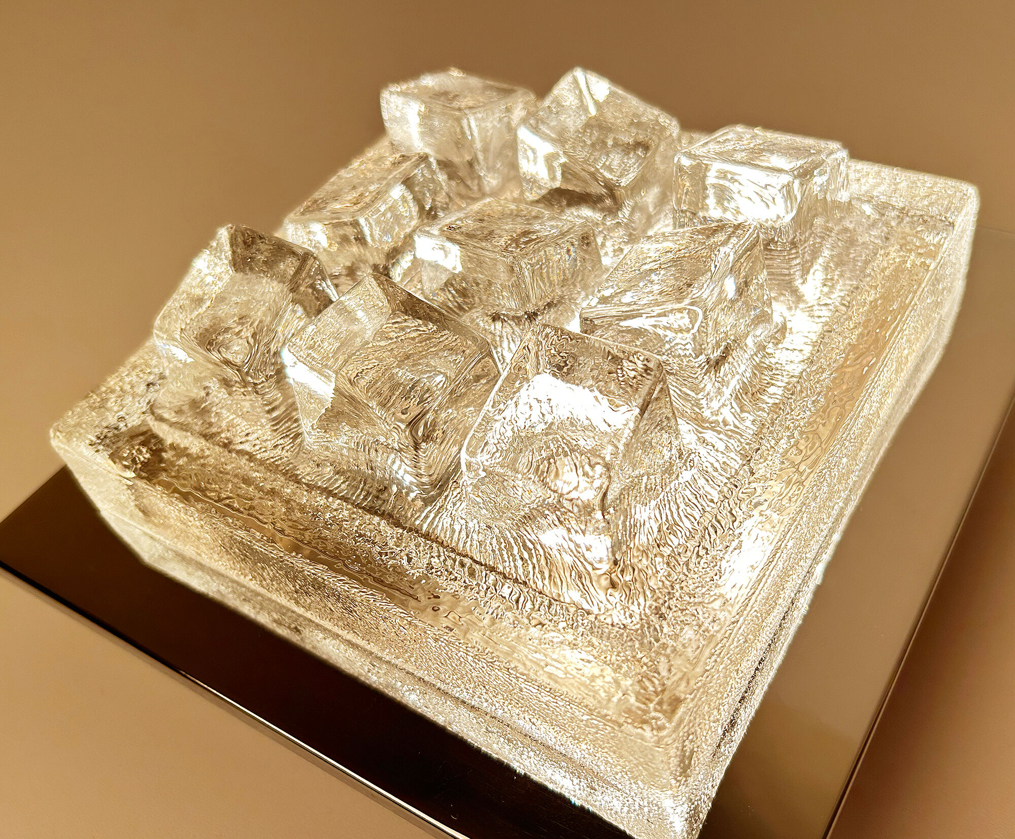 Sculptural Wall Lamp Vintage 60s, Glass and Chrome