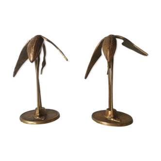 Pair of brass herons