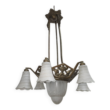 1930s Art Deco bronze chandelier