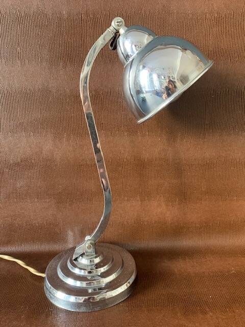Old desk lamp, Art Deco, in chrome metal-1950
