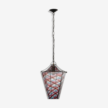 Suspension lanterne en verre de Murano de Fulvio Bianconi pour Venini circa 1950