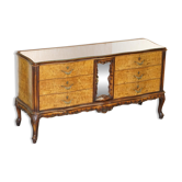 Buffet Vintage Italien en Noyer Burr à Façade Serpentine avec Dessus en Miroir