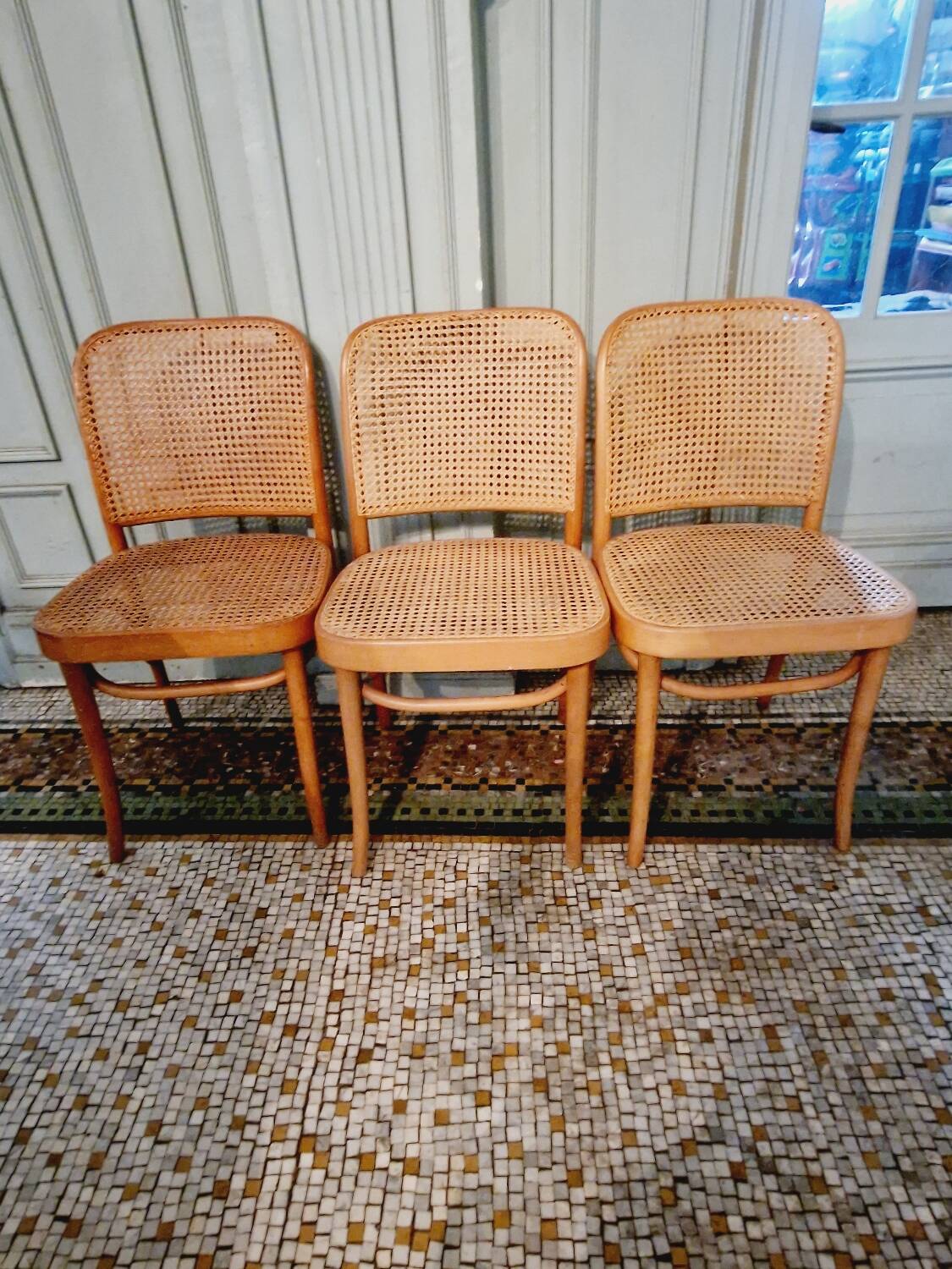 Vintage trio of Joseph Hoffman FMG thonet chairs