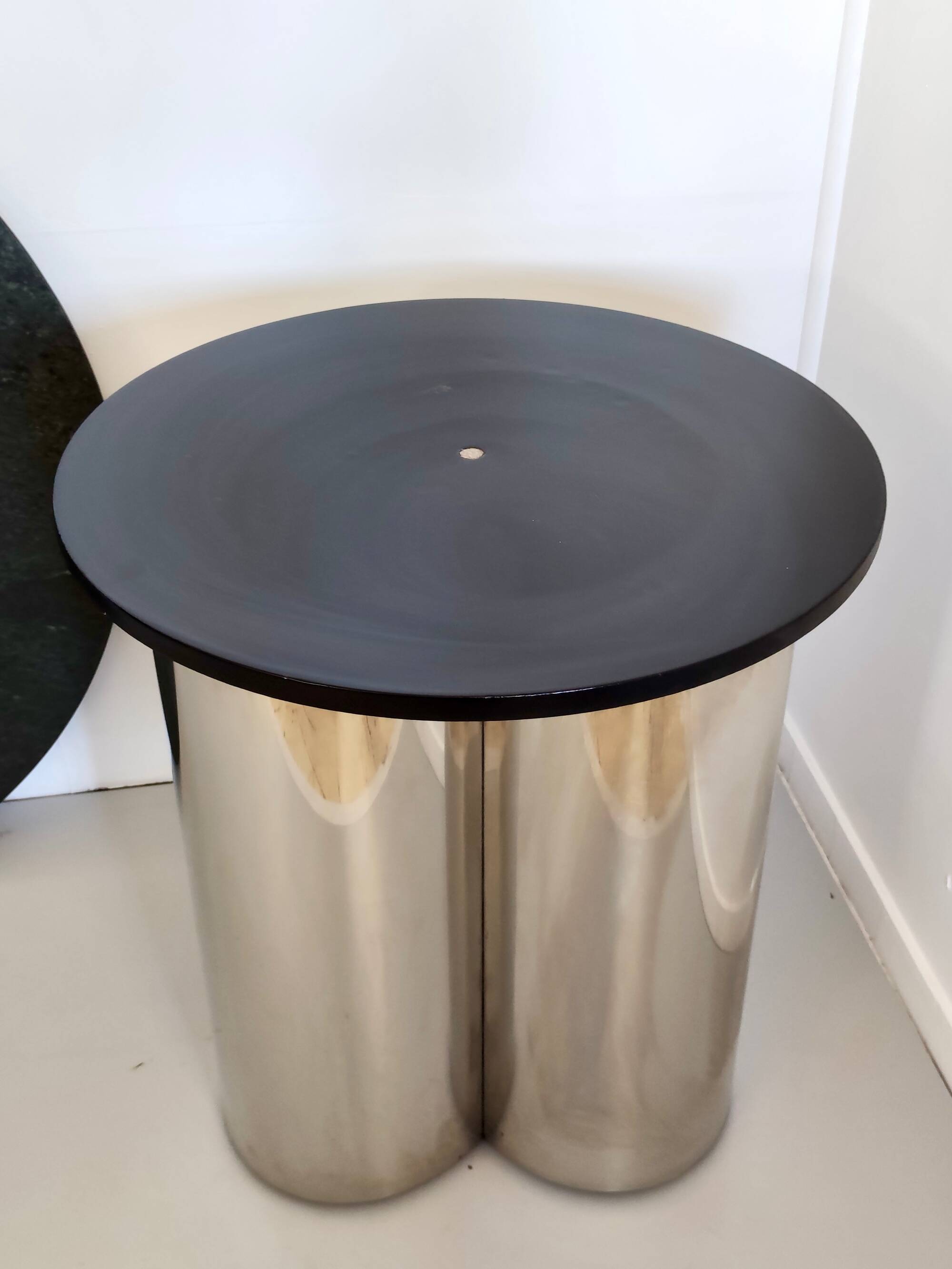 Postmodern Steel Dining Table with a Round Green Marble Top, Italy