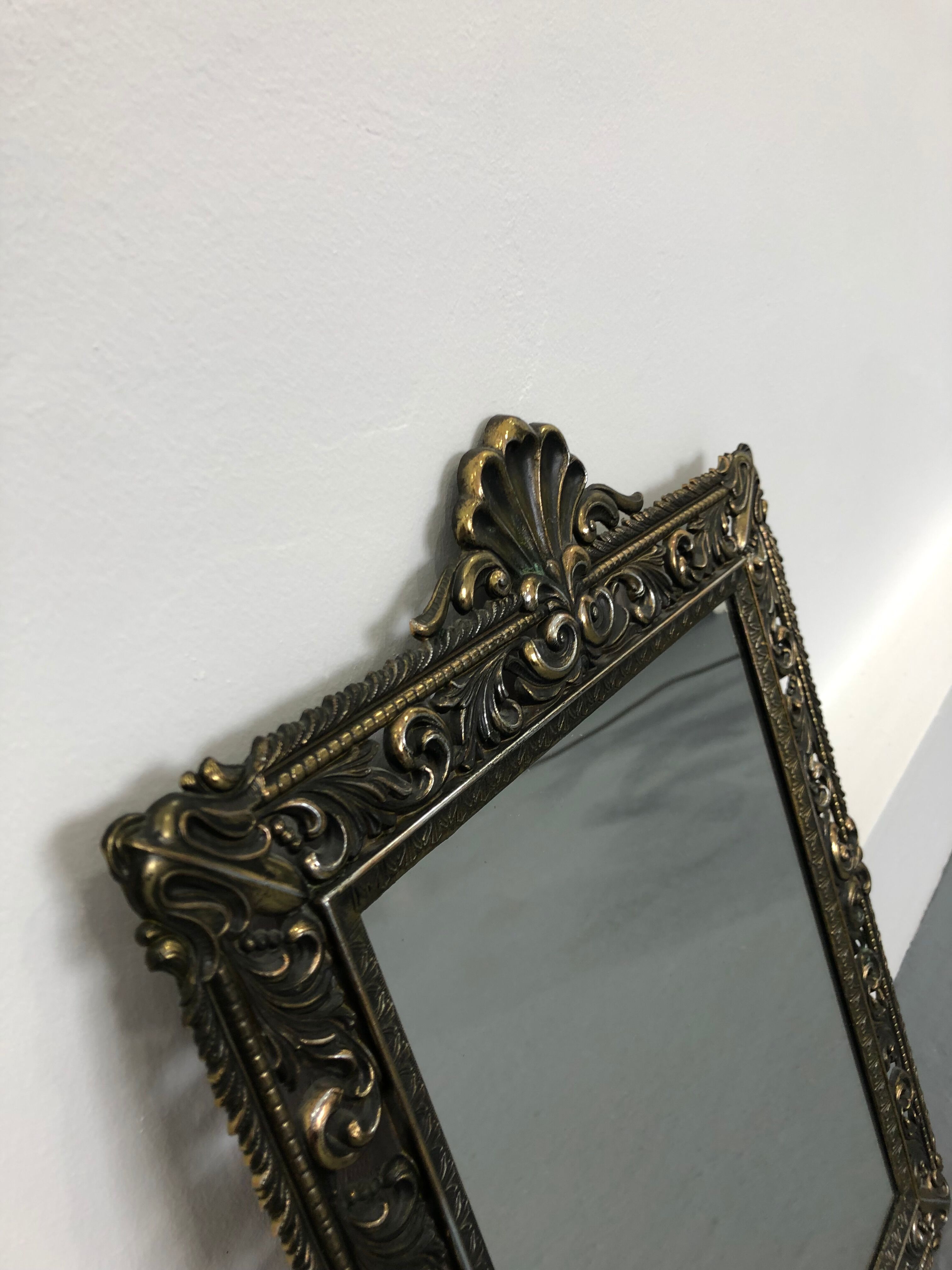Vintage wall mirror t brass frame, italy, 1950 s