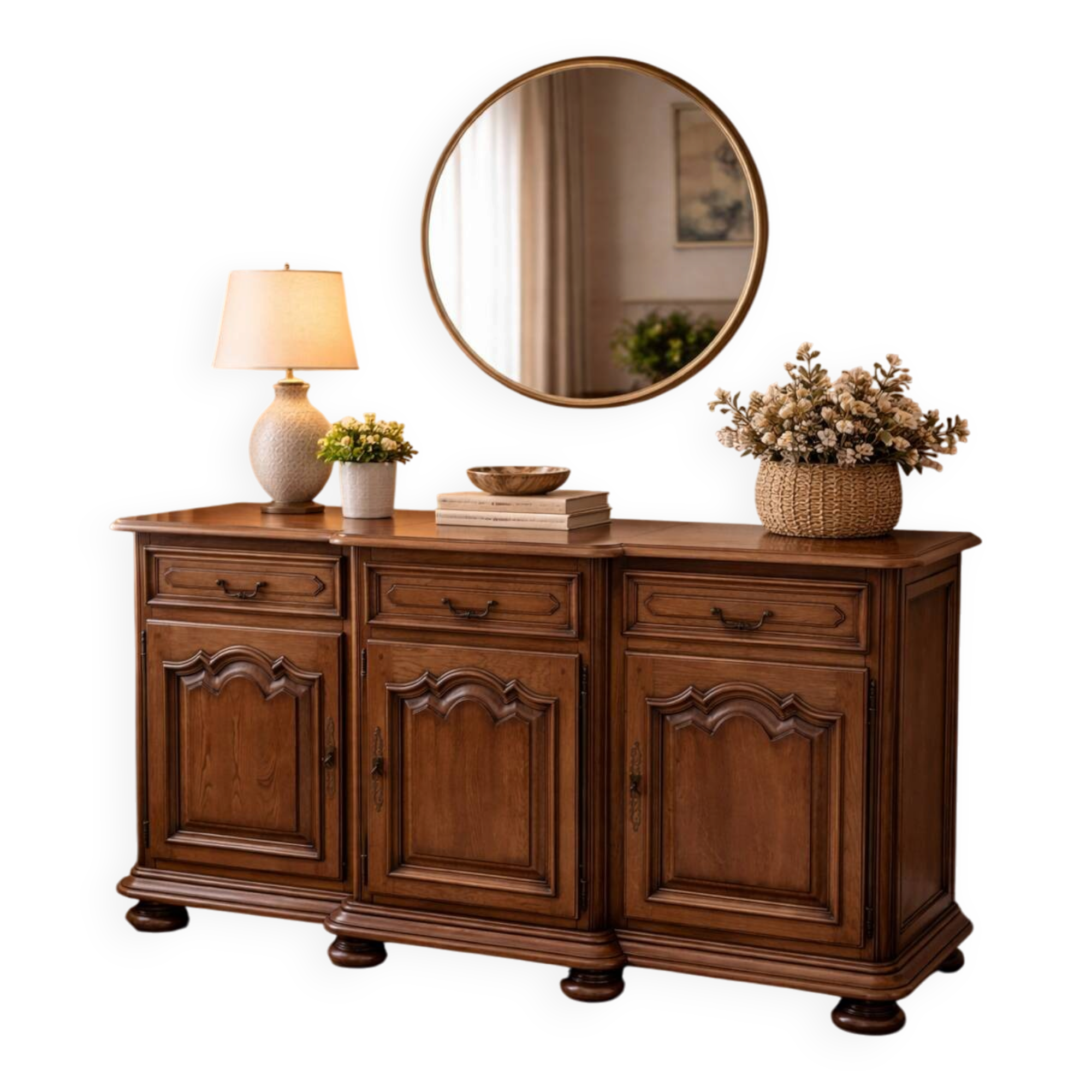 Rustic style low buffet with 3 doors